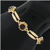 Image 3 : Vintage Retro 14K Yellow Gold 6.75" Bezel Garnet Grooved Bullet Link Bracelet