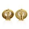 Image 2 : Vintage 18K Gold 13.1mm Mabe Pearl & Diamond Dual Finish Circle Button Earrings