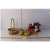 Image 1 : Poinsettia Decor, (2) Acorn Tree Ornaments, Woven Basket