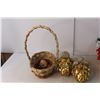 Image 2 : Poinsettia Decor, (2) Acorn Tree Ornaments, Woven Basket