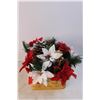 Image 3 : Poinsettia Decor, (2) Acorn Tree Ornaments, Woven Basket