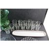 Image 6 : Green Glass Vase, Glass Platters, Ceramic Serving Tray and Glass Juice Glasses