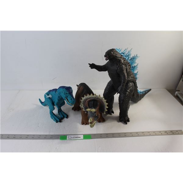 Godzilla Toy, (2) Dinosaur Toys
