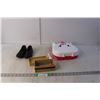 Image 1 : (2) Child Rubber Booties Size 5, Plastic Unicorn Case, Misc.