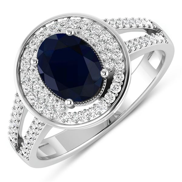 14KT White Gold 1.3ctw Blue Sapphire and Diamond Ring