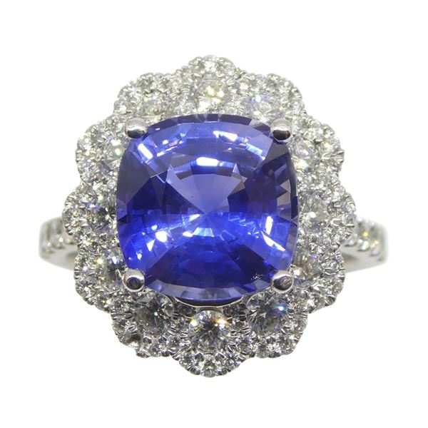 GIA Certified 4.52 Ct Natural Sapphire and Diamond Ring