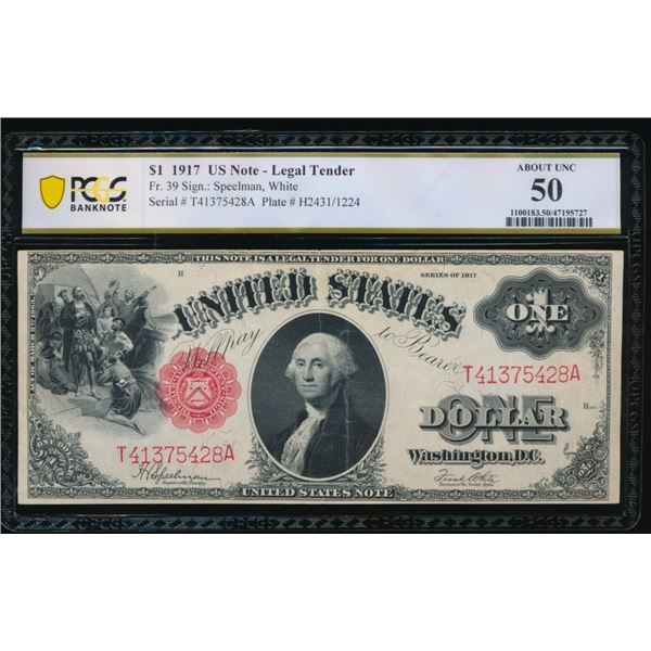 1917 $1 Legal Tender Note PCGS 50