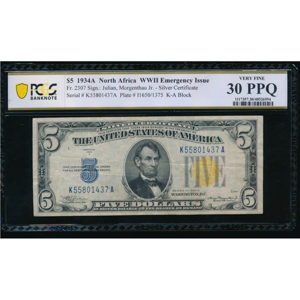 1934A $5 N Africa Silver Certificate PCGS 30PPQ