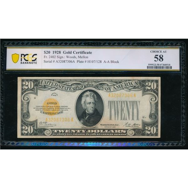 1928 $20 Gold Certificate PCGS 58
