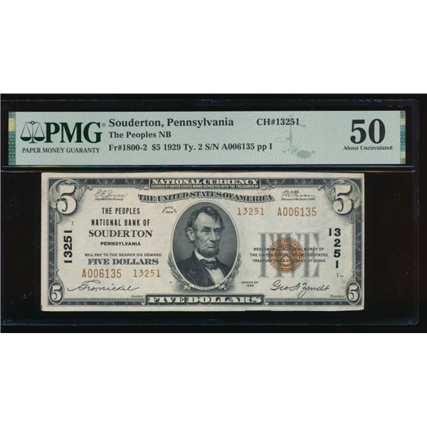 1929 $5 Souderton PA National PMG 50