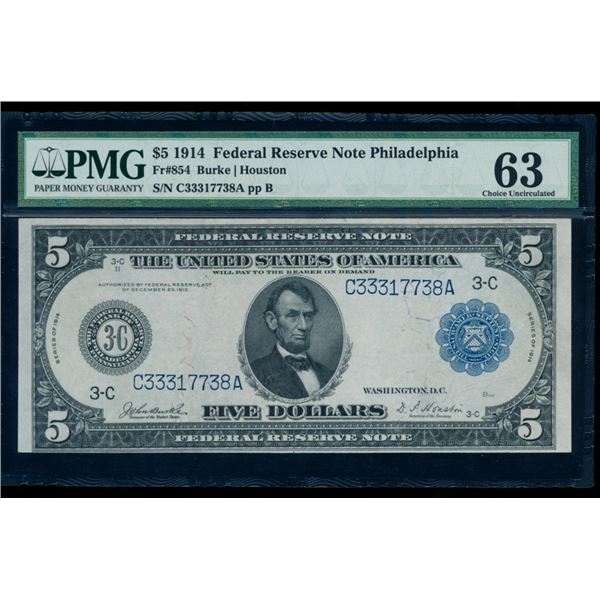 1914 $5 Philadelphia FRN PMG 63