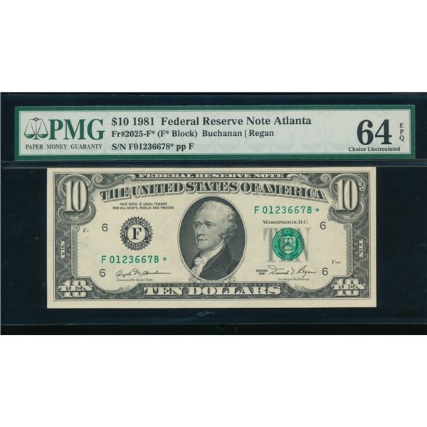 1981 $10 STAR Atlanta FRN PMG 64EPQ