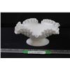 Image 1 : Fenton Milk Glass Ruffled Hobnail Candy Dish - 8" x 3.5"