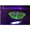 Image 1 : Uranium Green Depression Glass Floral Poinsettia Relish Dish