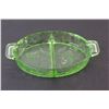 Image 2 : Uranium Green Depression Glass Floral Poinsettia Relish Dish