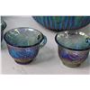 Image 3 : Blue Iridescent Carnival Glass Punch Bowl & Cups Set - (11 Cups)