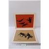 Image 1 : (2) Inuit "Kelvak" Silkscreen on Burlap Art in Frame - 16" x 13"