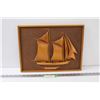 Image 1 : Nova Scotia Folk Art 3D Carved Ship Picture - 16" x 12" - One Flag is Slightly Damaged, as Pictured