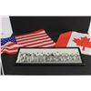 Image 1 : Vintage Agricultural Fair Photo(Glass Broken) - 19" x 7", Hand Canadian and American Flags