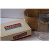 Image 2 : Apple Basket, (2) Tobacco Containers, Crown Glass Canning Jar (No Lid)