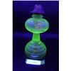 Image 1 : *Uranium Glass Kerosene Lamp w/Hurricane Glass Lamp Shade - 18.5" Tall x 5" Wide