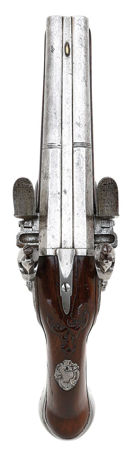 French Double Barrel Flintlock Pistol by Damem