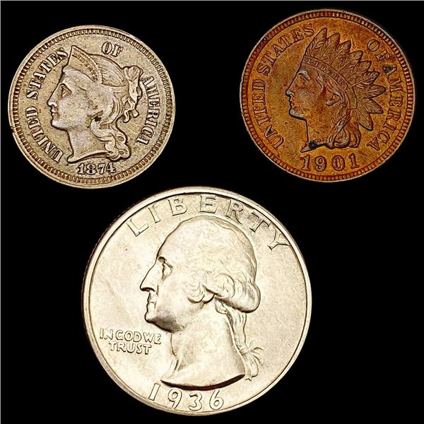 1874-1936 US Type Coinage Lot [3 Coins] HIGH GRADE