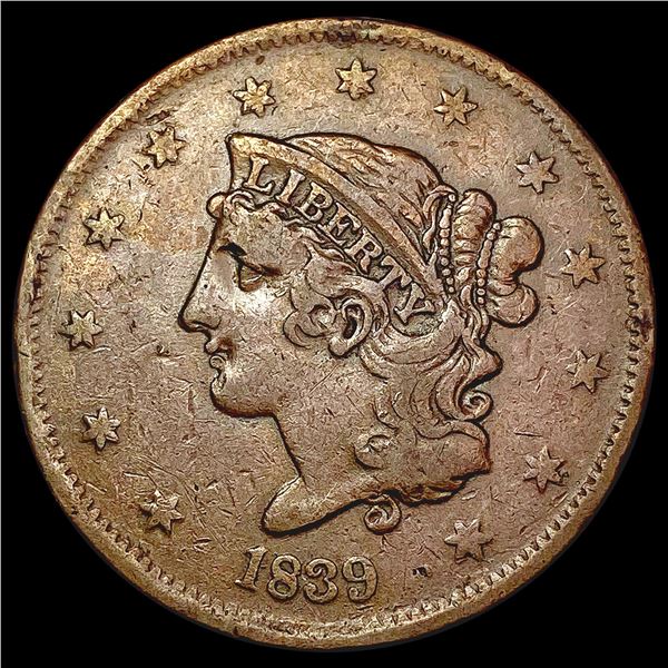 1839 Booby Head Braided Hair Large Cent LIGHTLY CIRCULATED