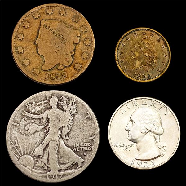 1829-1936 Varied US Coinage Lot [4 Coins] HIGH GRADE