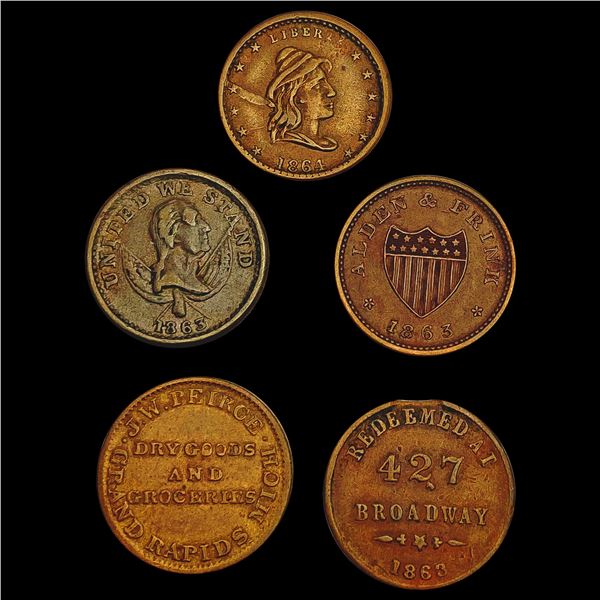 [5] 1863-1864 Varied Civil War Token Lot HIGH GRADE