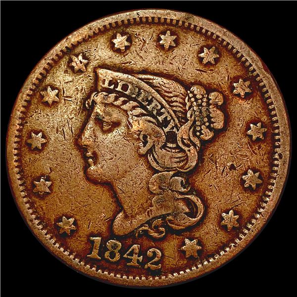 1842 Braided Hair Large Cent LIGHTLY CIRCULATED