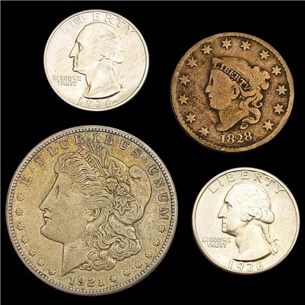 1828-1936 Varied US Coinage Lot [4 Coins] HIGH GRADE