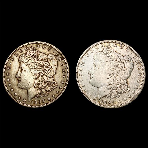 1891-O & 1892 [2] Morgan Silver Dollar LIGHTLY CIRCULATED