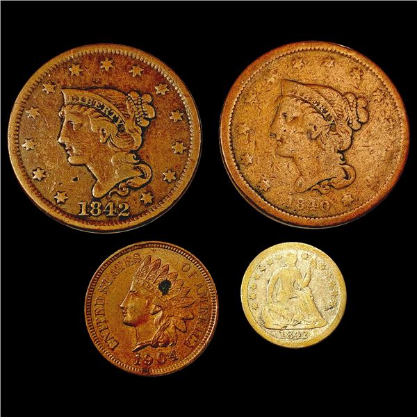 1840-1904 Early US Copper and Silver Coinage [4 Coins] HIGH GRADE