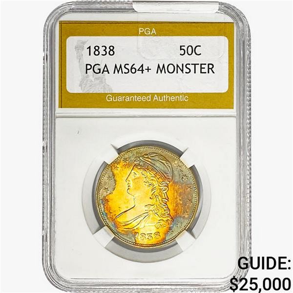 1838 Capped Bust Half Dollar PGA MS64+ MONSTER
