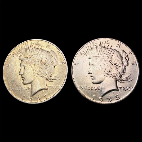 [2] 1927-D&1935 Silver Peace Dollar CLOSELY UNCIRCULATED