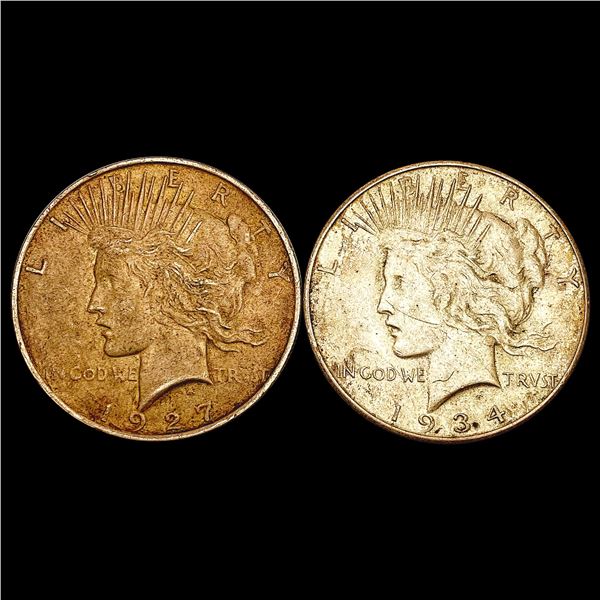 1927 & 1934 Better Date Peace Dollars Lot [2 Coins] HIGH GRADE