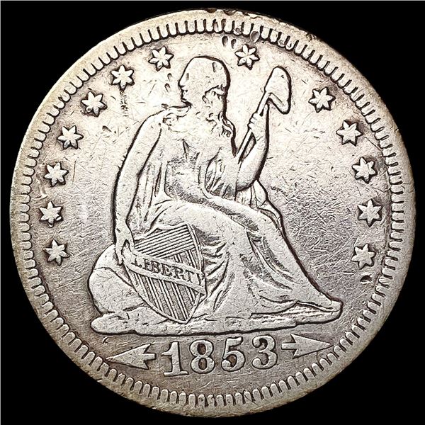 1853 Arrows Rays Seated Liberty Quarter LIGHTLY CIRCULATED