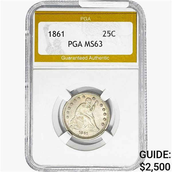 1861 Seated Liberty Quarter PGA MS63