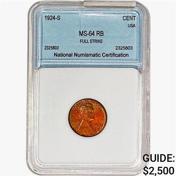1924-S Wheat Cent NNC MS64 RB Full Strike
