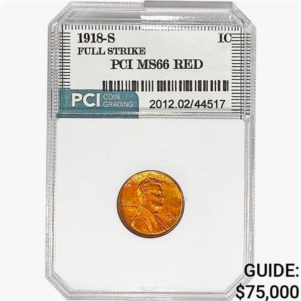 1918-S Wheat Cent PCI MS66 RED Full Strike