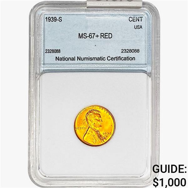 1939-S Wheat Cent NNC MS67+ RED