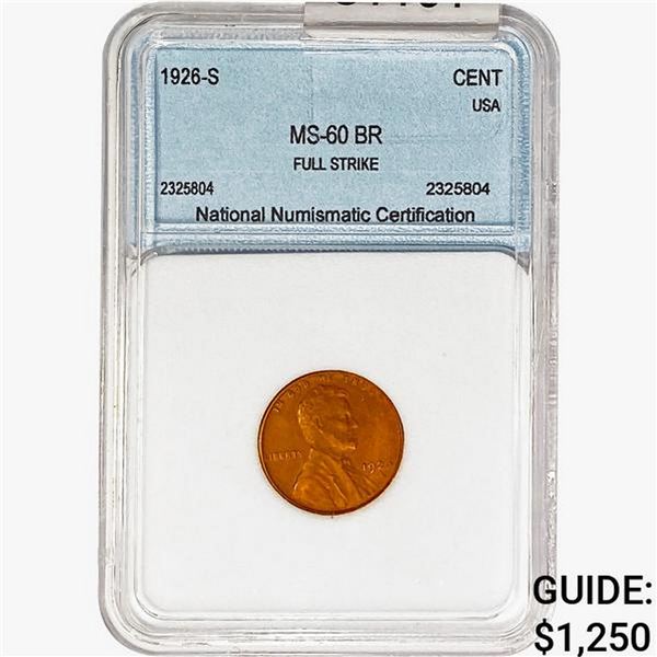 1926-S Wheat Cent NNC MS60 BR Full Strike