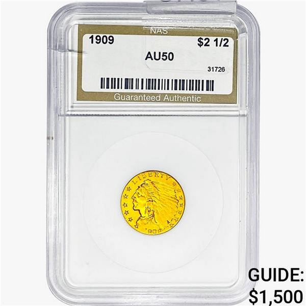 1909 $2.50 Gold Quarter Eagle NAS AU50
