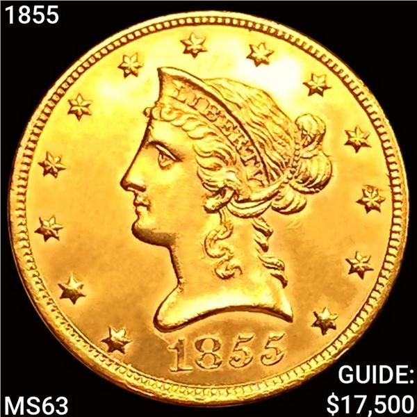 1855 $10 Gold Eagle CHOICE BU