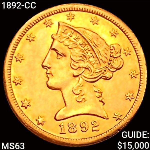 1892-CC $5 Gold Half Eagle CHOICE BU