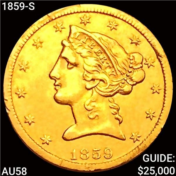 1859-S $5 Gold Half Eagle CHOICE AU