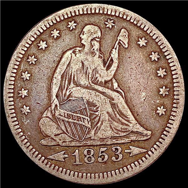 1853 Arr. Rays Seated Liberty Quarter LIGHTLY CIRCULATED