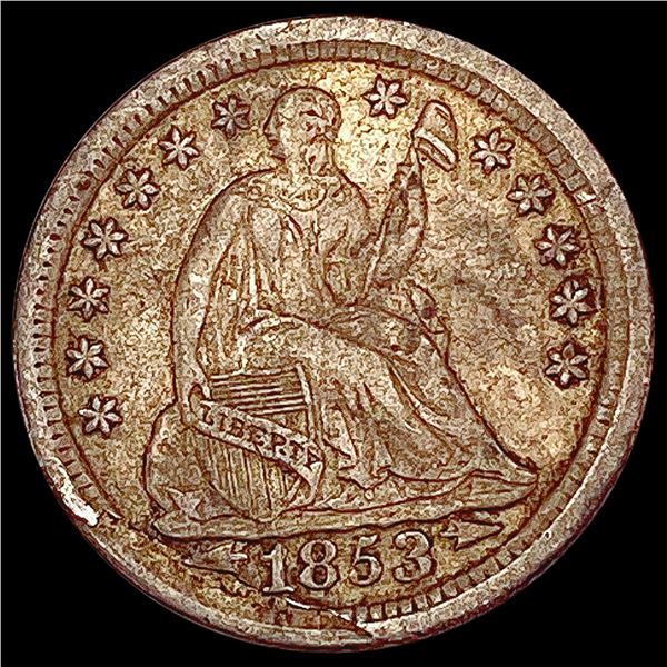 1853-O Arr Seated Liberty Half Dime NEARLY UNCIRCULATED