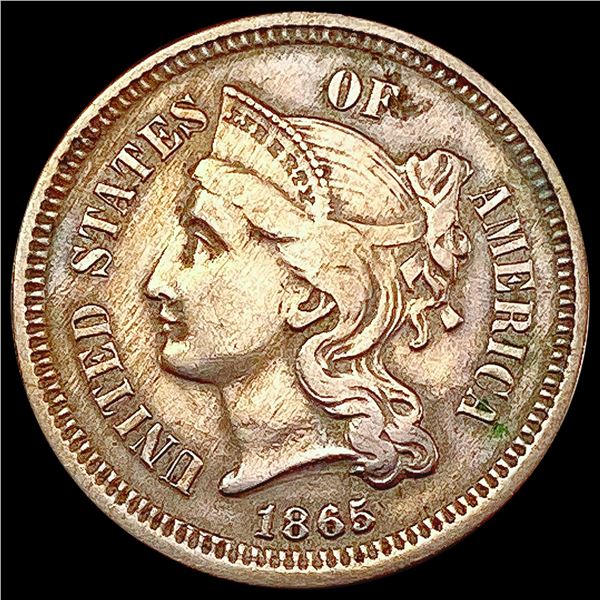 1865 Nickel Three Cent NEARLY UNCIRCULATED